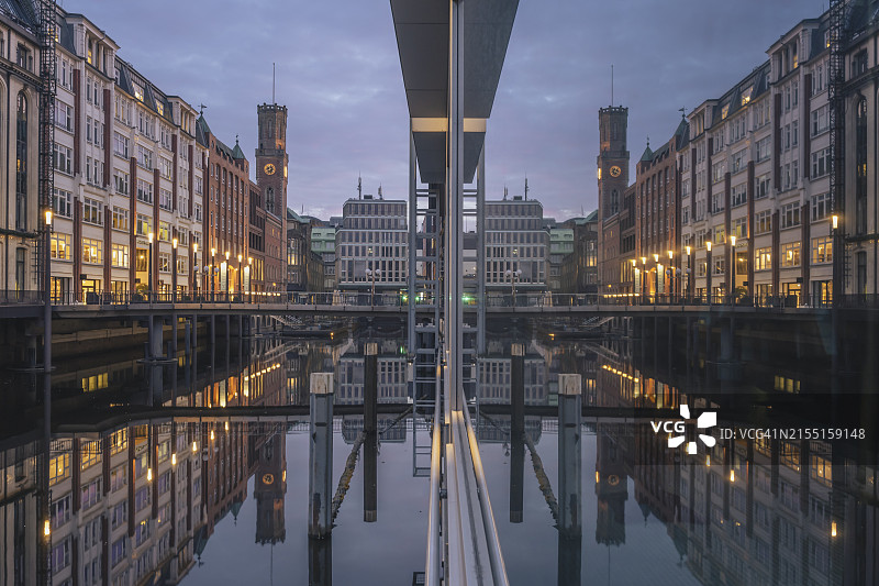 德国汉堡：邮局在窗户中的倒影图片素材