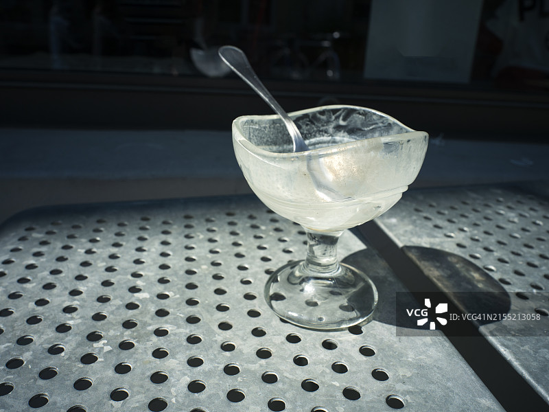 带勺子的空甜点碗特写图片素材