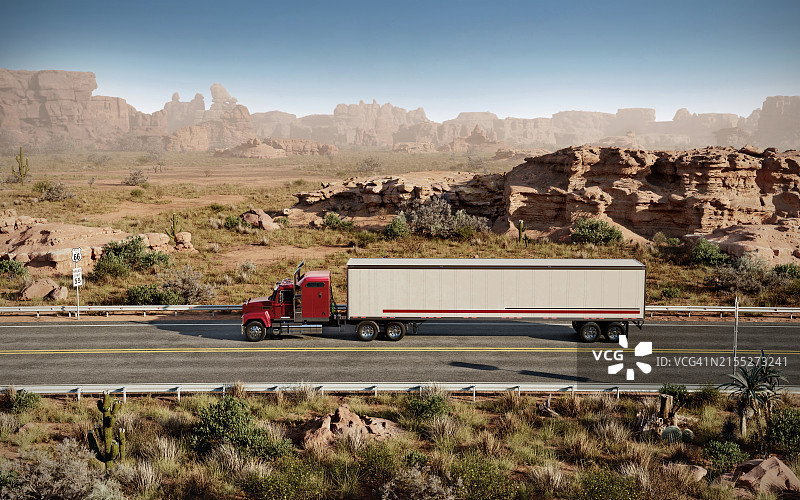 数字创建的66号公路沙漠运输卡车图片素材