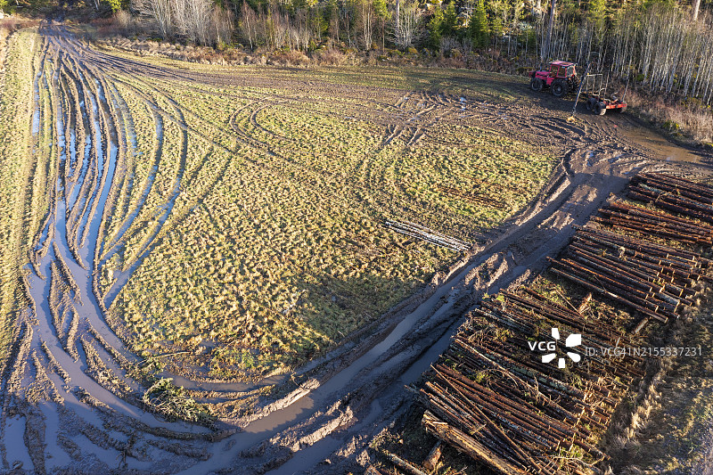 木材工业原木堆放鸟瞰图图片素材