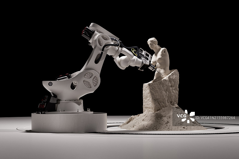 工业机械臂雕刻大理石雕塑图片素材