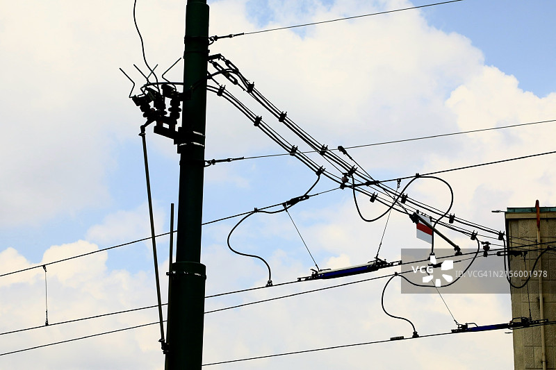 电气化铁路接触网悬挂线航拍图图片素材