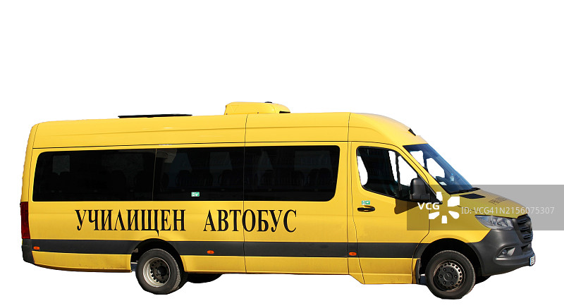 白色背景下的黄色巴士图片素材