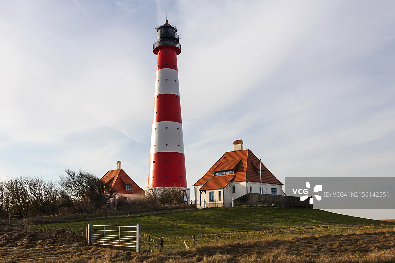 旅游目的地：德国石勒苏益格-荷尔斯泰因州韦斯特海弗灯塔图片素材