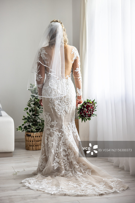 穿着美丽婚纱的新娘背影图片素材