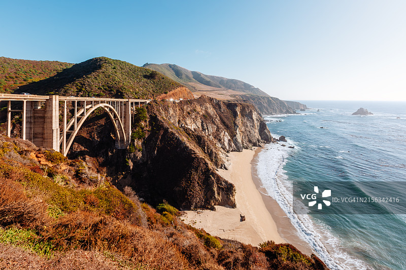 美国加州1号公路大瑟尔和比克斯比大桥图片素材