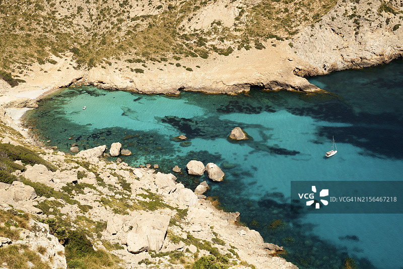 西班牙马略卡岛福门托半岛菲格拉海湾鸟瞰图图片素材