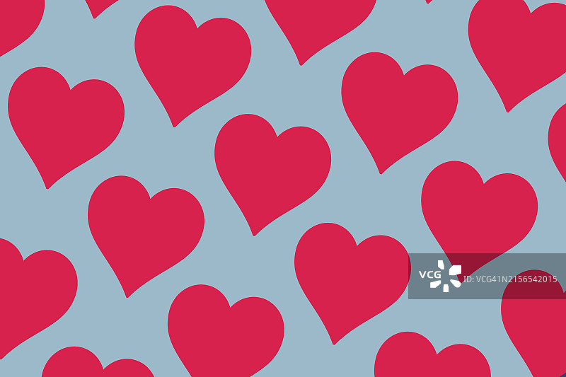 浅蓝色背景上的红色爱心无缝图案图片素材