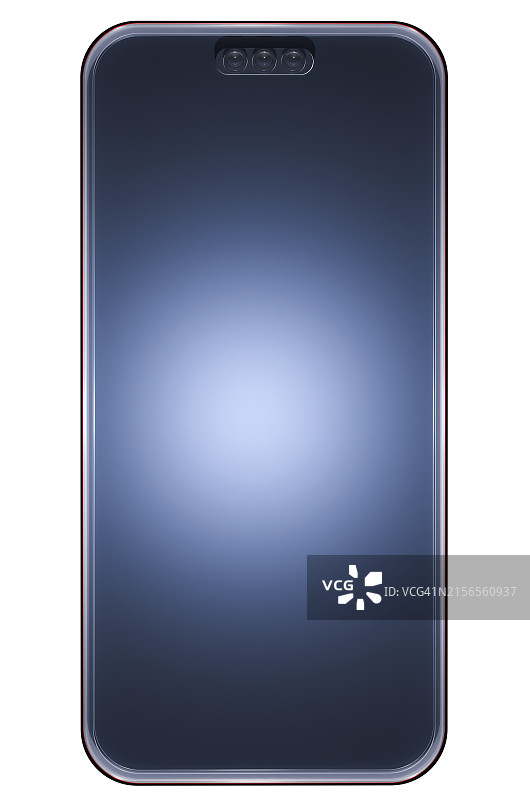 带反射的现代透明无框智能手机样机（黑色屏幕，白色背景）图片素材