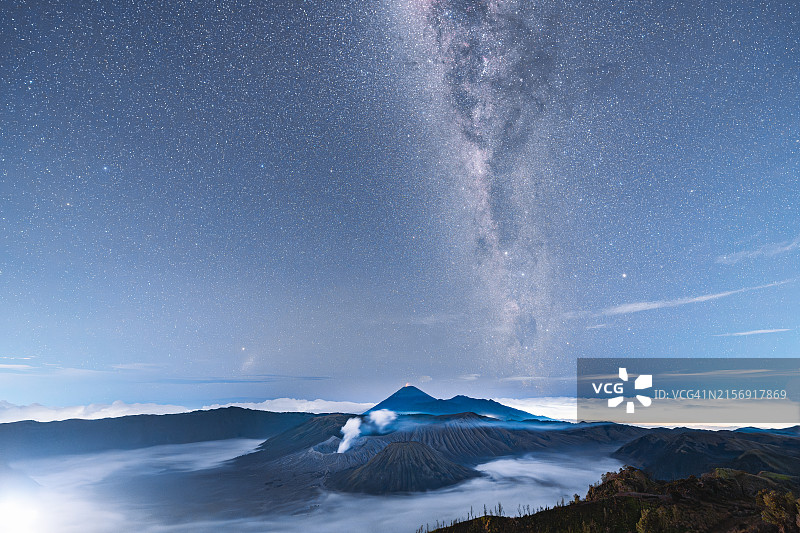 印度尼西亚东爪哇，布罗莫火山上空的星夜图片素材