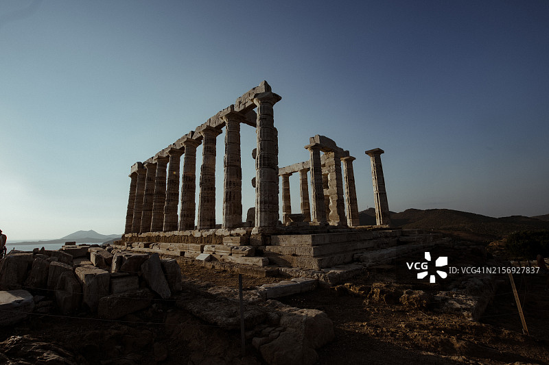 希腊苏尼翁海神庙日落图片素材