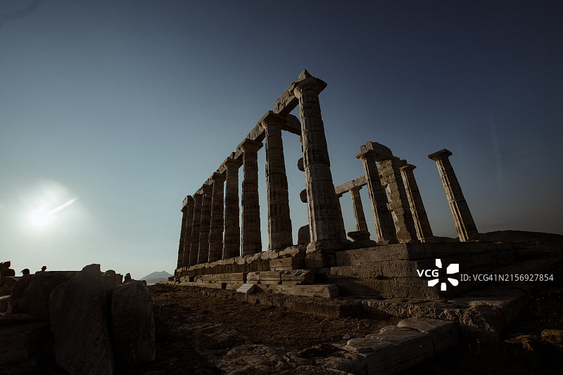 希腊苏尼翁海神庙日落图片素材