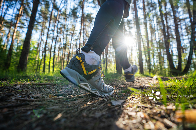 在树林小路上越野跑图片素材