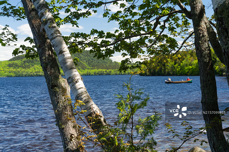 缅因州蓝山湖上的独木舟图片素材
