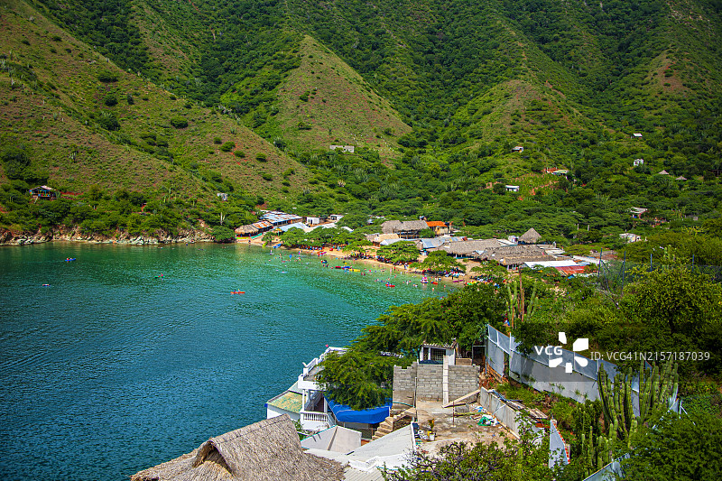 哥伦比亚圣玛尔塔的塔甘加海滩全景图片素材