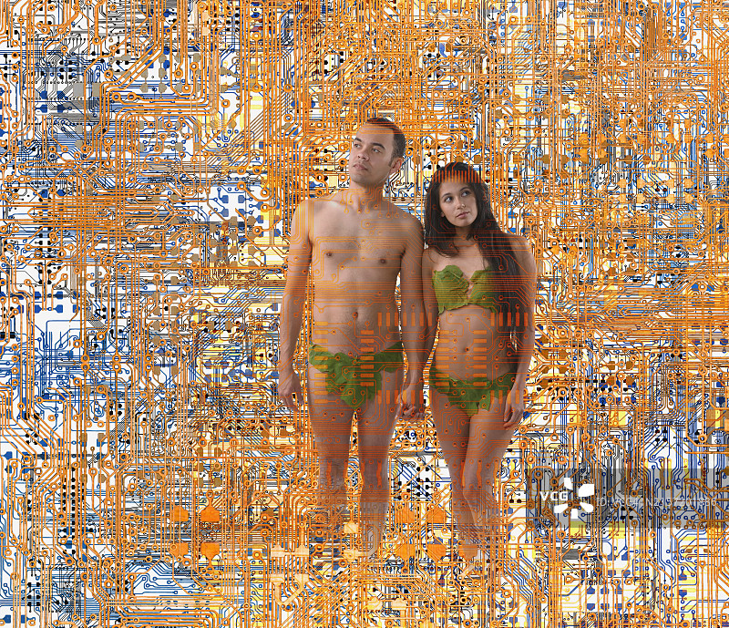 亚当与夏娃和人工智能的诞生图片素材