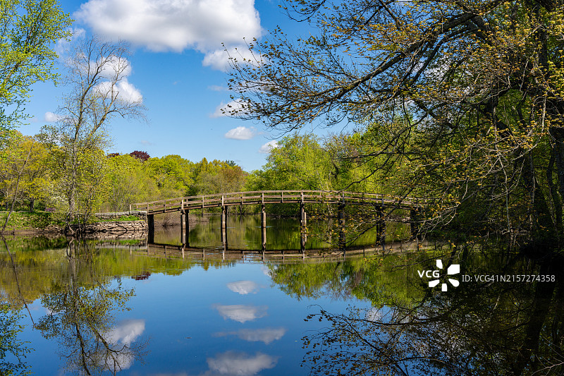 马萨诸塞州康科德老北桥，美国独立战争第一枪遗址图片素材