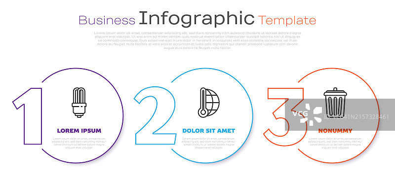 LED灯泡、气象温度计测量和垃圾桶。商业信息图表模板图片素材