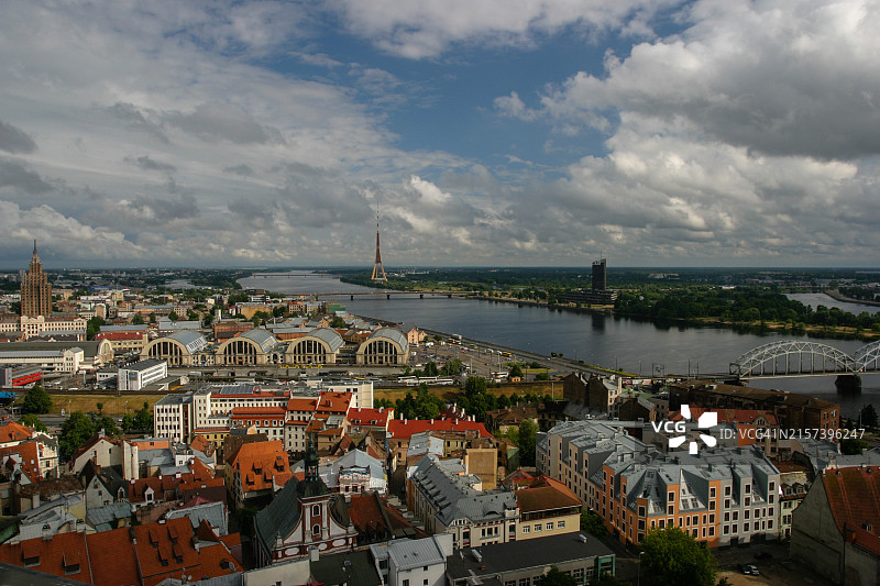 拉脱维亚里加城市鸟瞰图片素材