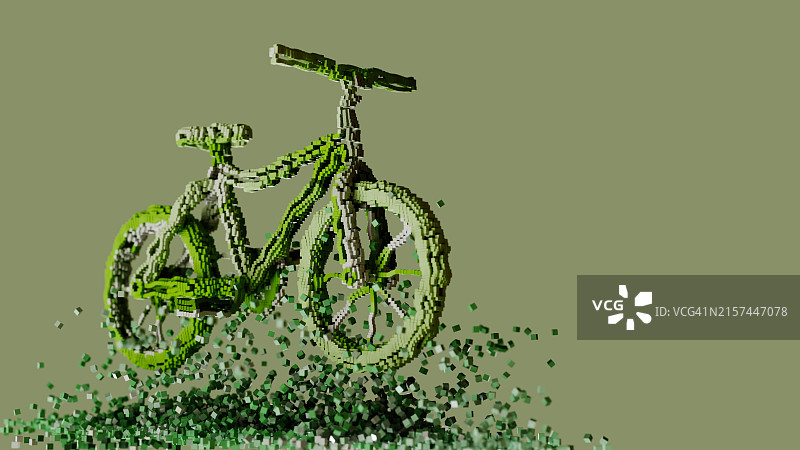 可持续的绿色交通：像素方块自行车图片素材