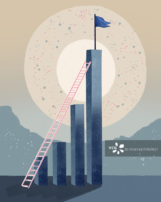 梯子攀登柱状图商业成功插画图片素材