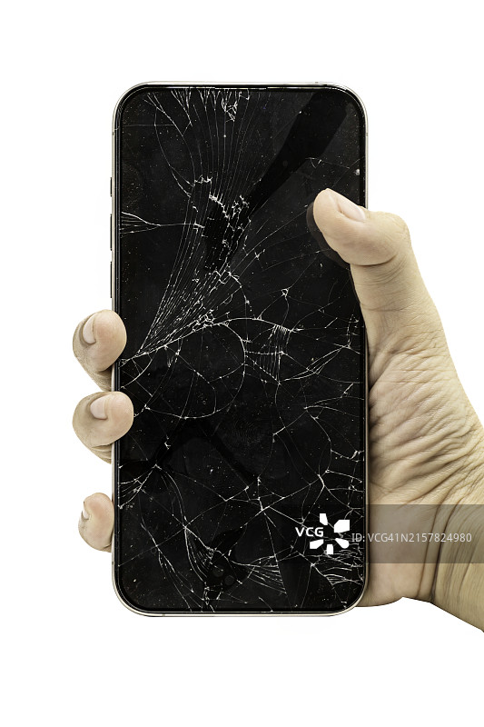 白色背景上带有白色屏幕的智能手机破碎屏幕模型图片素材