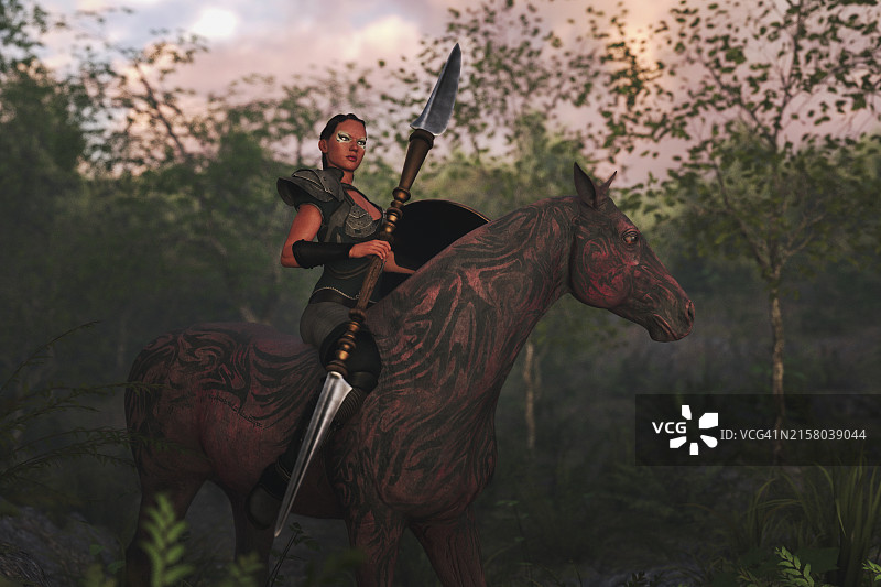 骑马的奇幻女战士图片素材