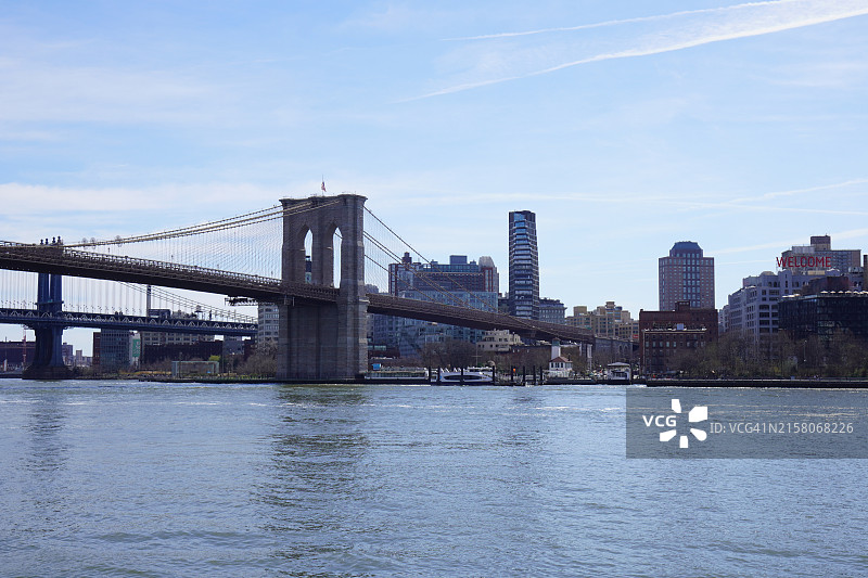美国纽约市布鲁克林天际线与大桥图片素材