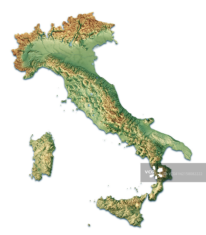意大利3D地形渲染地图（彩色隔离）图片素材