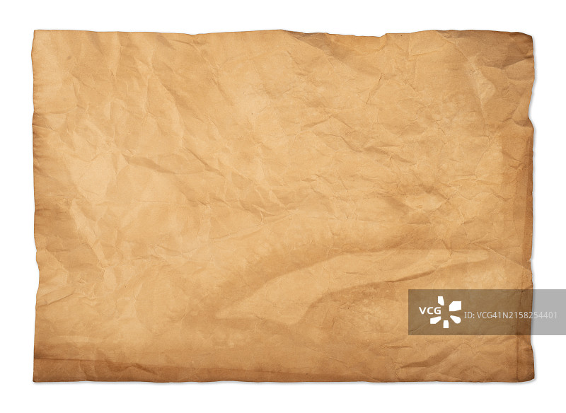 白色背景上棕色的旧纸纹理，带裁剪路径图片素材