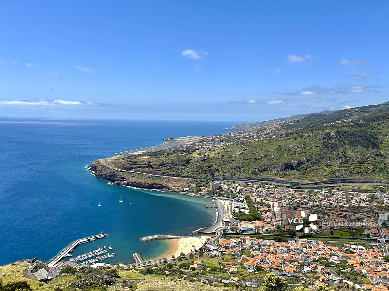 葡萄牙马希科马德拉海岛城镇海景高角度视图图片素材