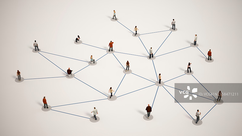 白色背景上由线条连接的迷你小人：社交媒体与连接概念图片素材