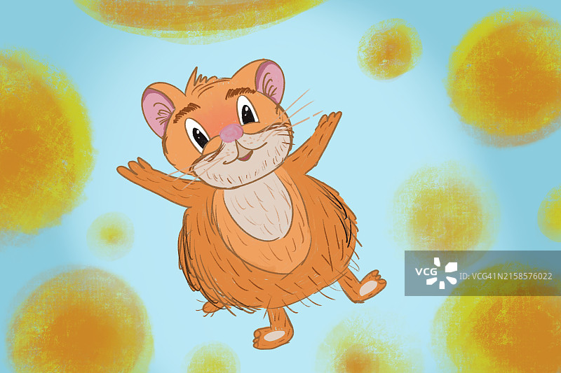 蓝色背景上手绘仓鼠和硬币图片素材