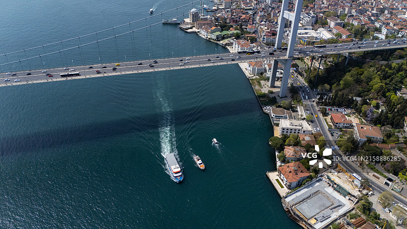 航拍鲁梅利堡垒和伊斯坦布尔博斯普鲁斯海峡图片素材