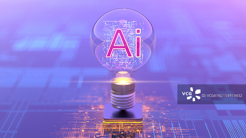 AI - 人工智能概念，灯泡内的Ai标志图片素材