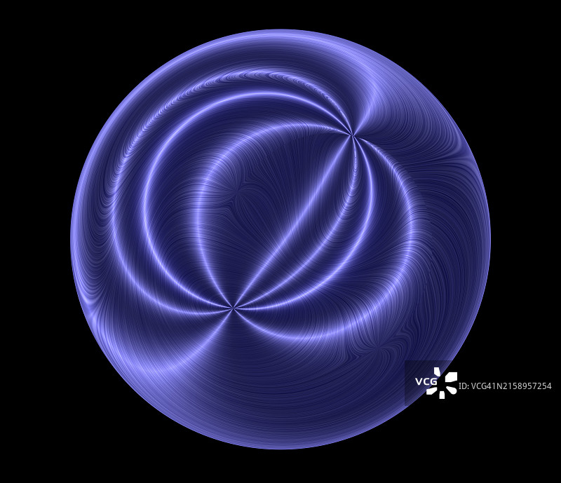 黑色背景上带有移动丁香色光轨迹的球体几何图形图片素材