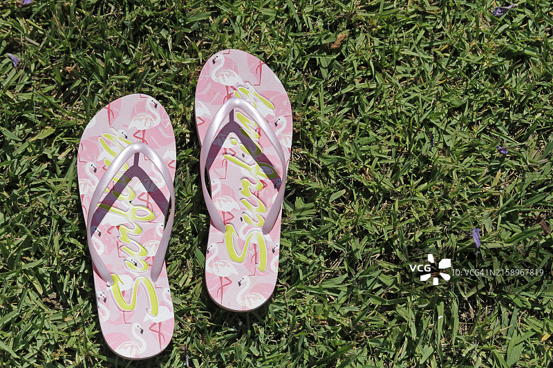 花园旁的夹趾拖鞋特写图片素材
