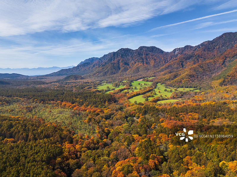 日本长野县户隐的秋景鸟瞰图片素材