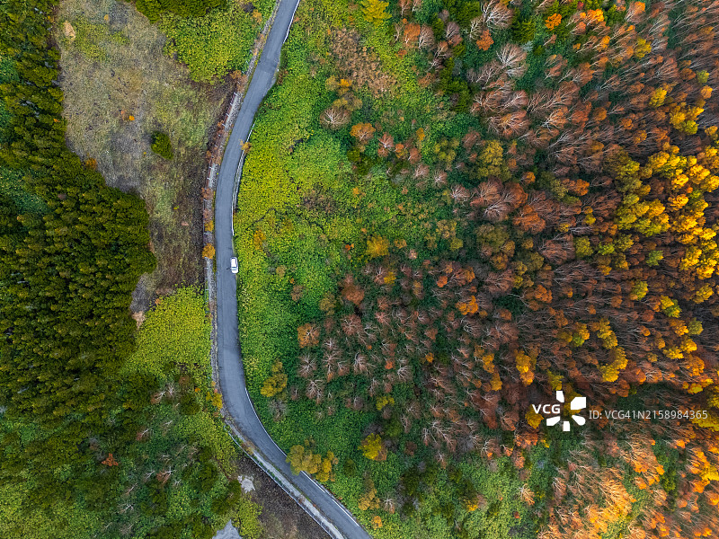 长野美丽的秋景和山路鸟瞰图片素材