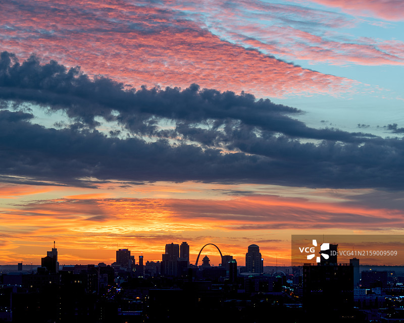 日落时分圣路易斯建筑剪影图片素材