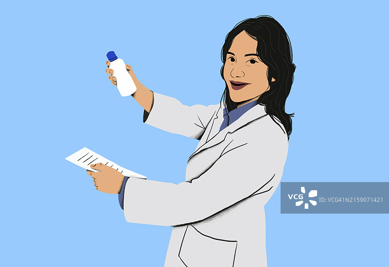 自信的医疗专业人员拿着药物和医疗报告图片素材