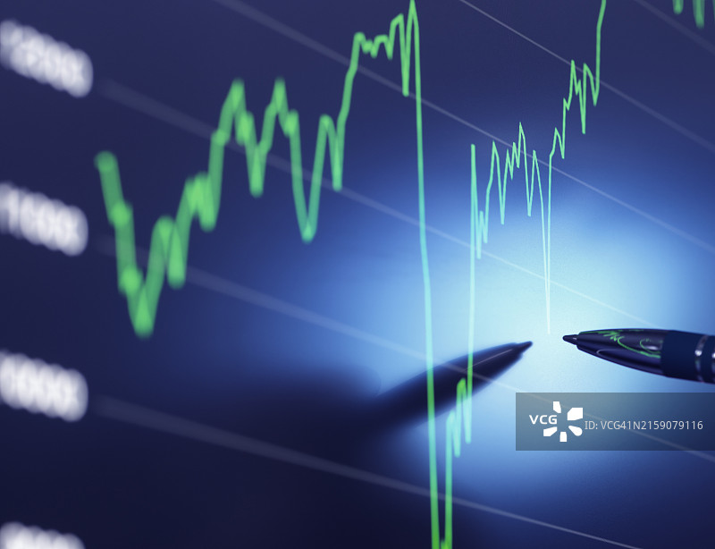 数字屏幕上的股市图表特写图片素材