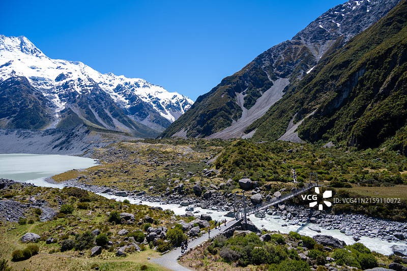 游客在库克山上的吊桥上行走图片素材