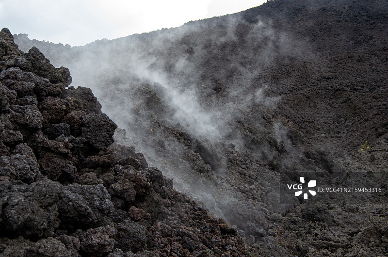 危地马拉帕卡亚火山附近的蒸汽景观图片素材