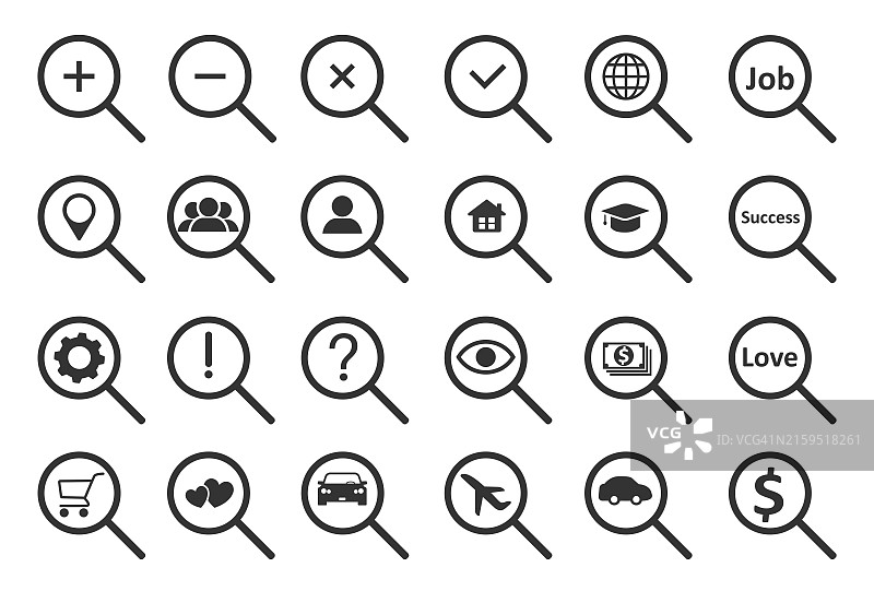 搜索图标合集，放大镜图片素材