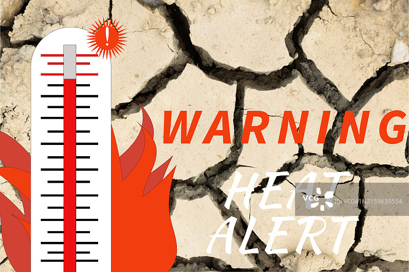 红色背景下的高温温度计和关于过热的描述图片素材