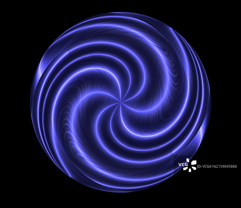 黑色背景上带有移动丁香色光轨迹的球体几何图形图片素材