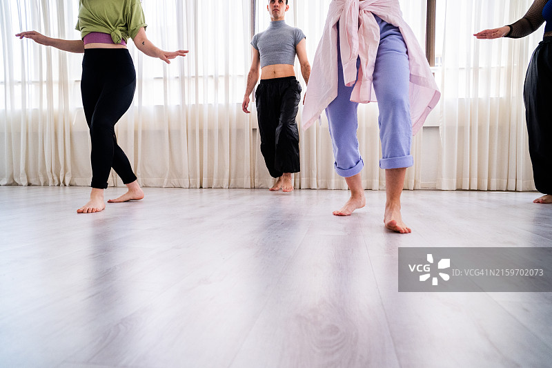 舞者在舞蹈工作室跳舞的下半身视角图片素材