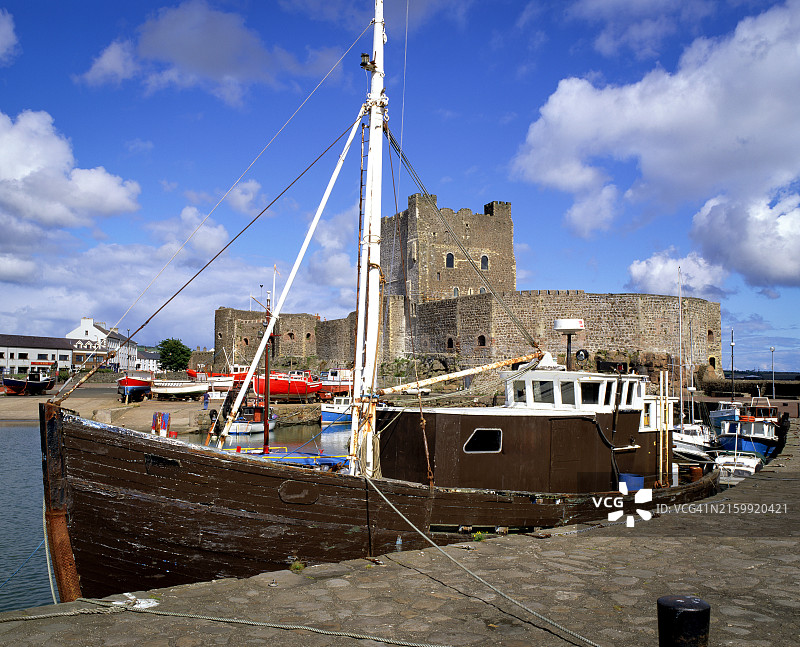 贝尔法斯特湖畔的卡里克弗格斯诺曼城堡图片素材