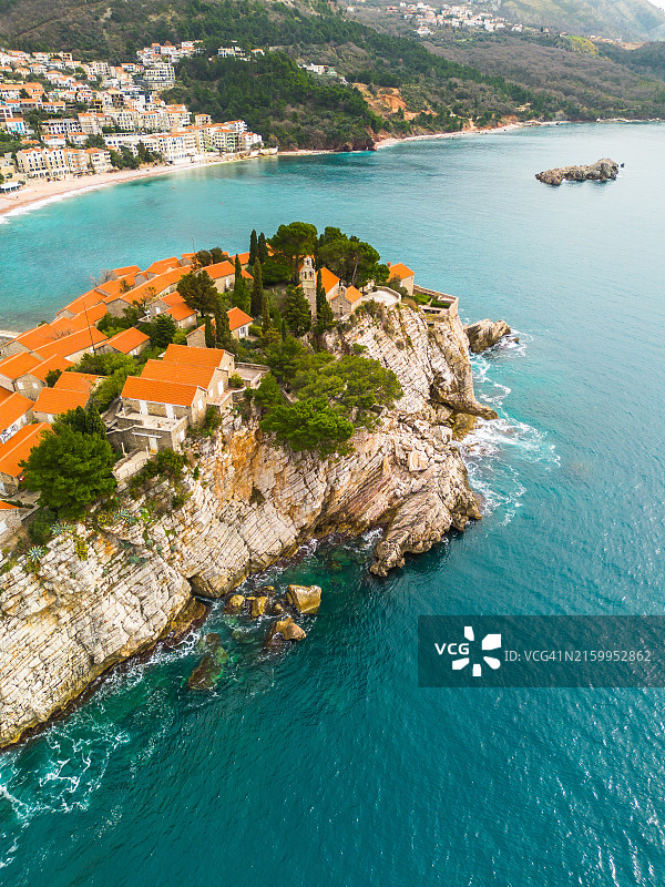 黑山布德瓦市圣斯特凡镇鸟瞰图片素材